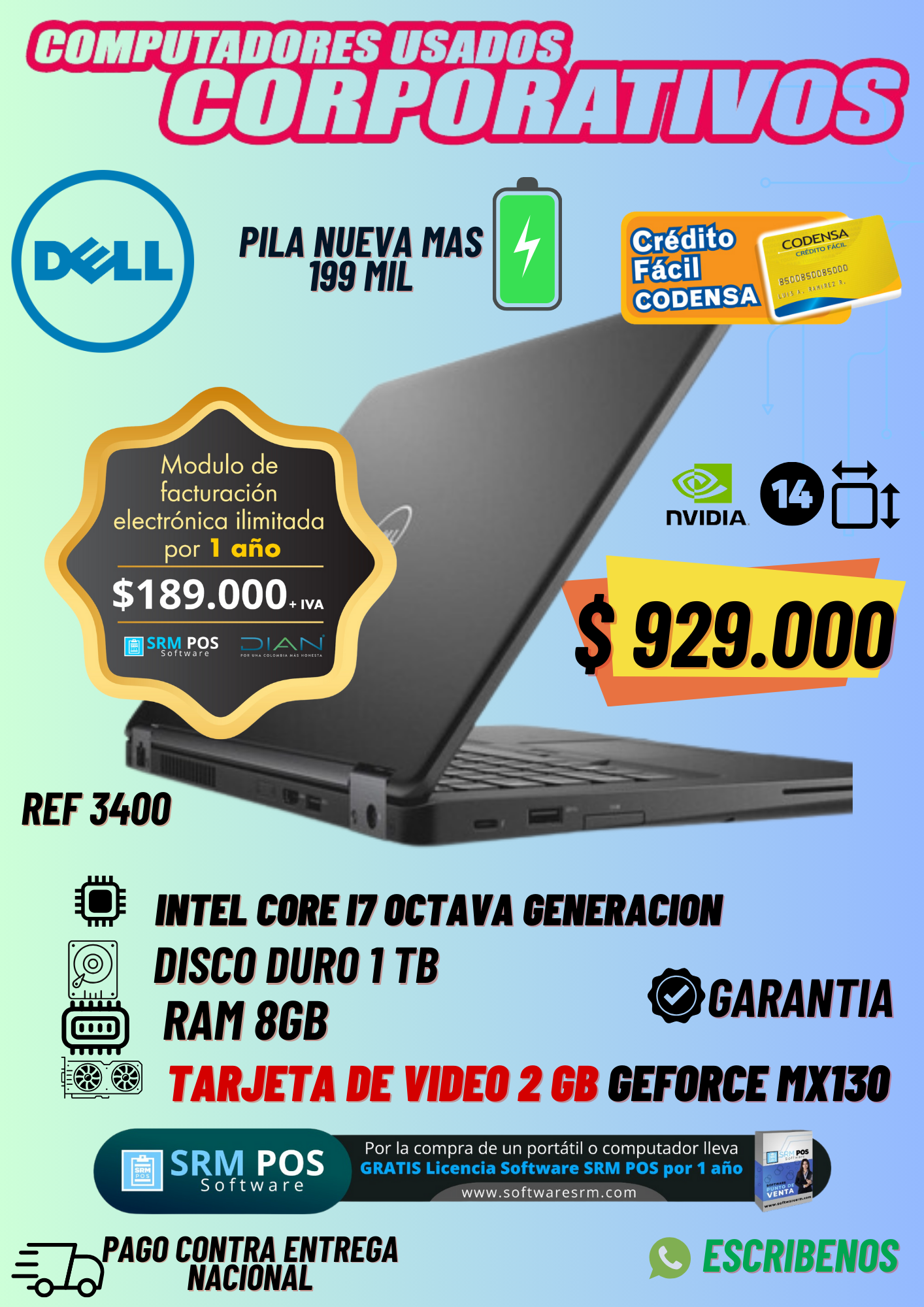 Dell 3400 INTEL®CORE™ I7 con tarjeta de video